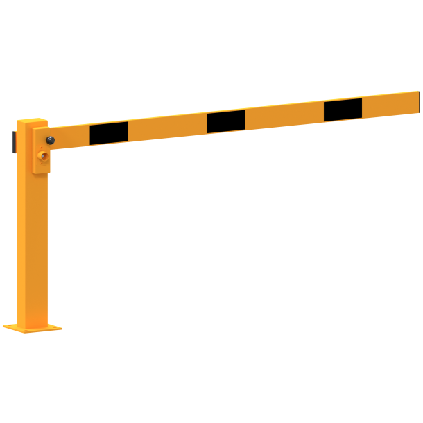 Compact hand barrier | with fixed support post | clear width: 1500 mm | with tringular look | hot-dip galvanized and coated yellow / black